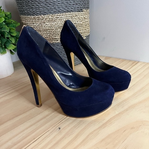 𝅺ALDO Women’s Platform Blue Suede Heels Size 7.5 - Picture 11 of 14